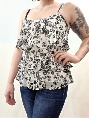 Candies Black, Grey & White Floral Tank Top Small| Indie Alt Girl Feminine
